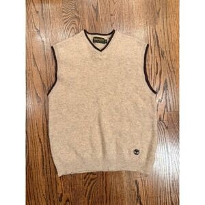 Vintage Timberland Wool Sweater Vest Men's M Beige V-Neck Weathergear